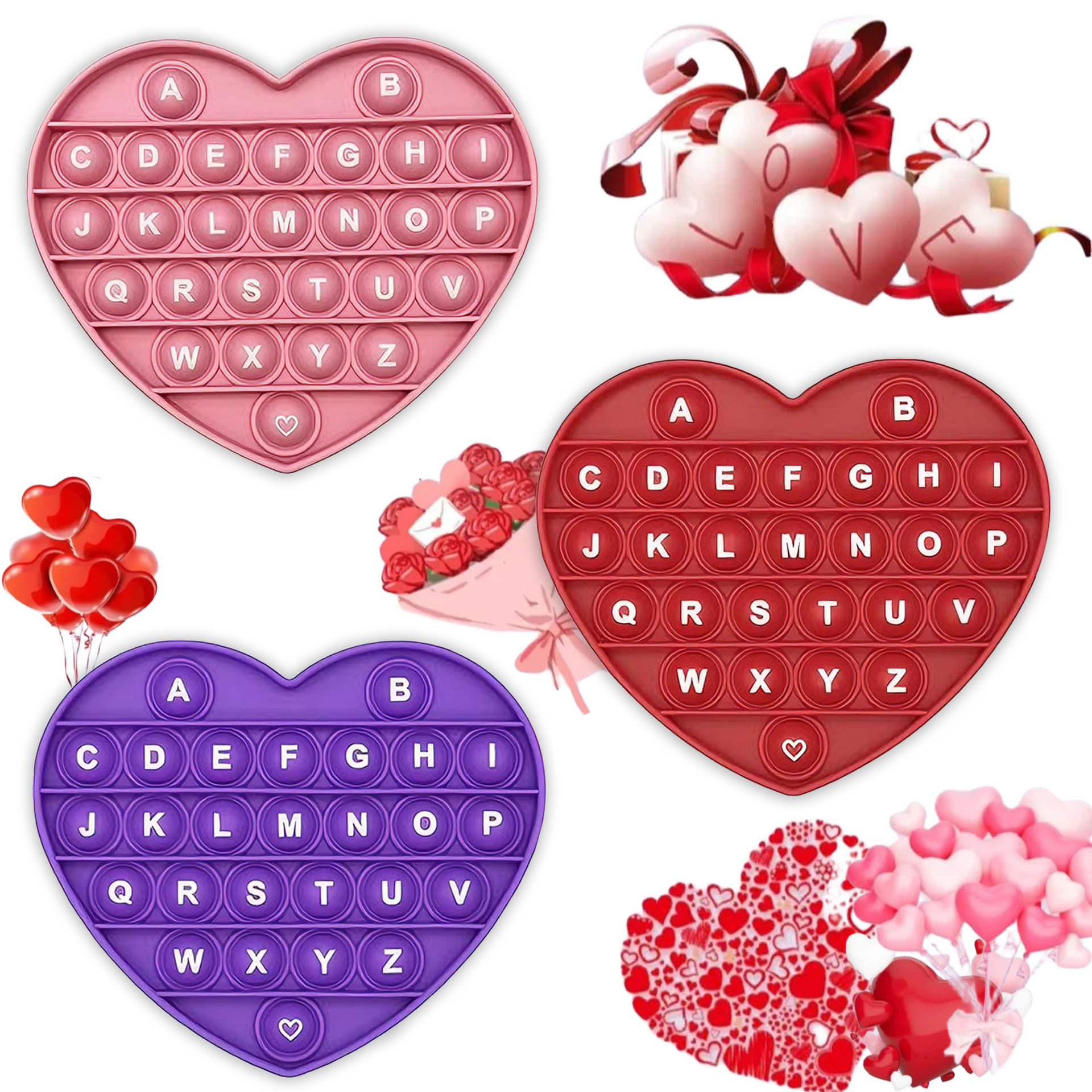 Large Heart-Shaped Alphabet Finger Bubble Fun Children's Valentine's Day Stuffing