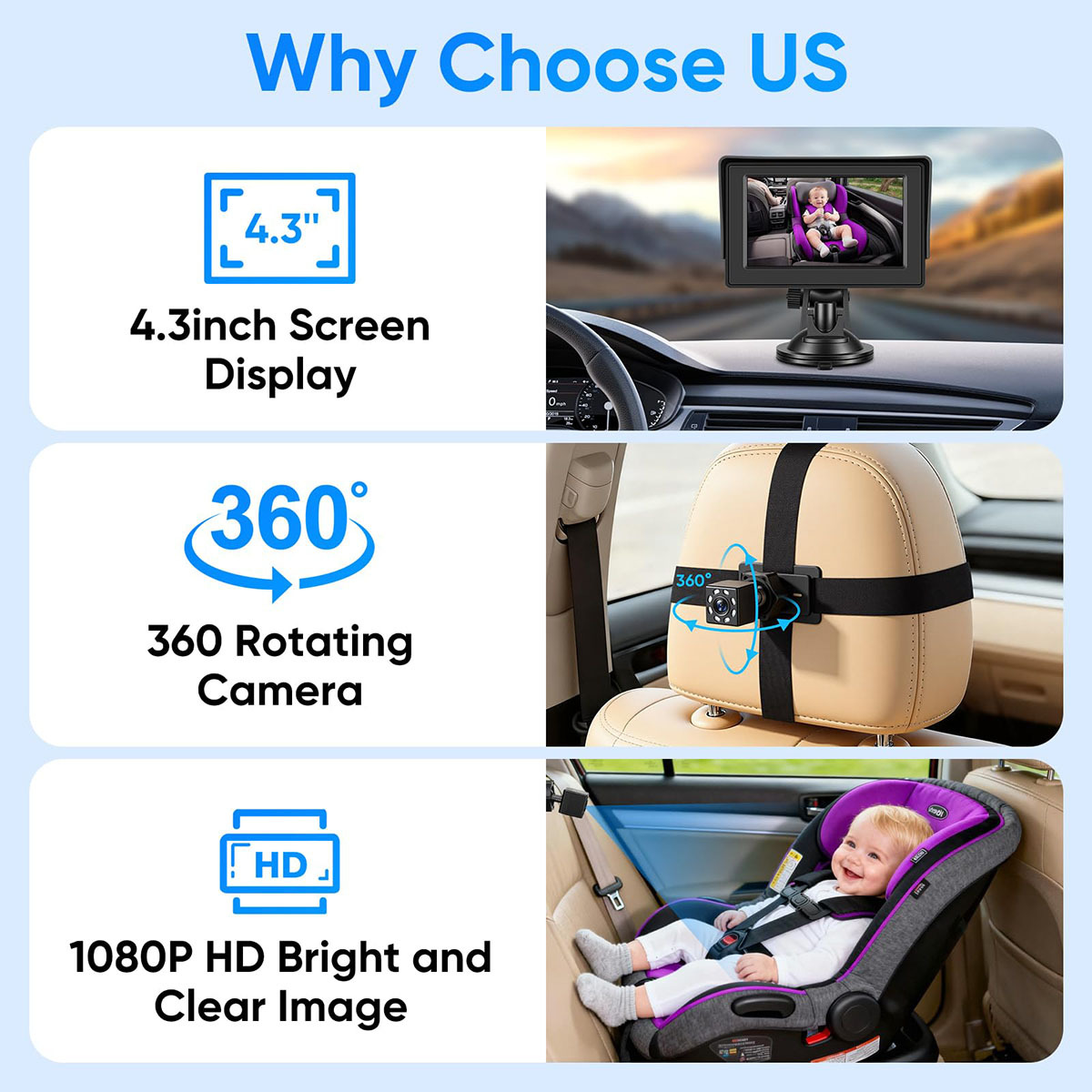 In-car baby monitoring display