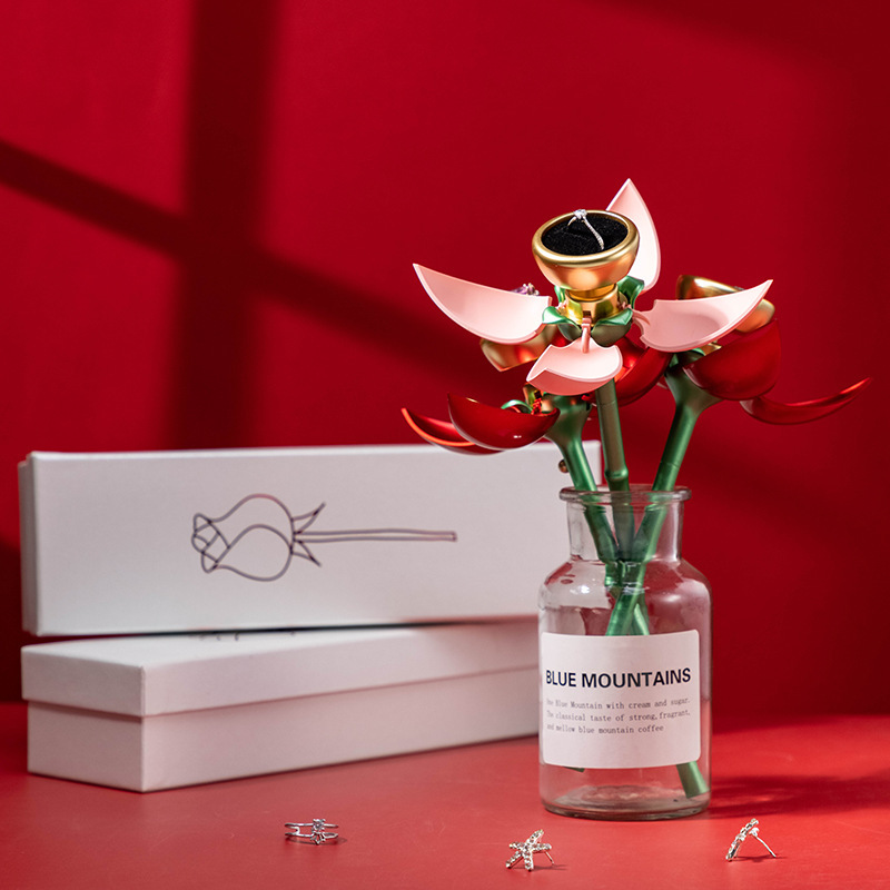 Rose gift box automatic jewelry box, Valentine's Day gift, ring and pendant jewelry box