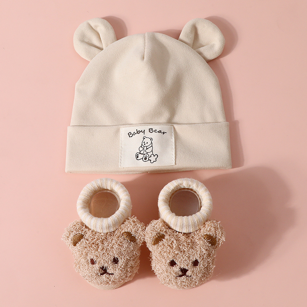 Soft Bunny Ears Hat + Knit Socks Plush Bear Set