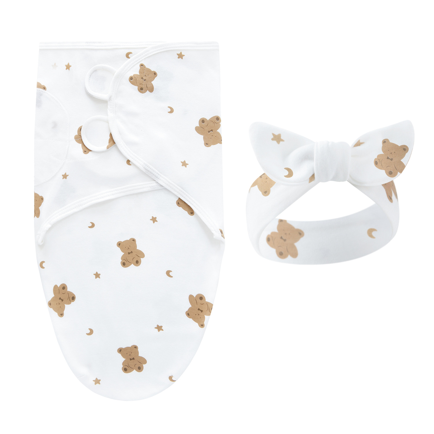 Newborn swaddle blanket, wrap, and headband set