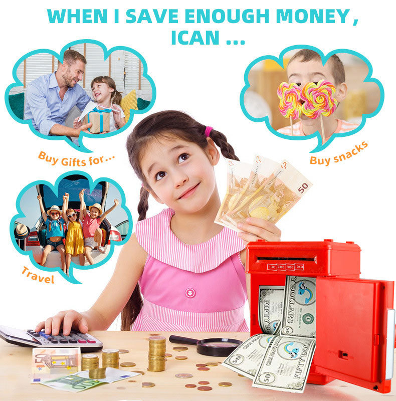 Children's large-capacity simulated intelligent money-saving machine/piggy bank with password lock