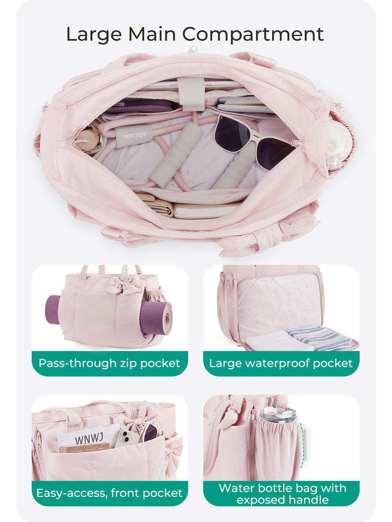 Independent Shoe Compartment Bow-Adorned Fashion Tote Bag for Women