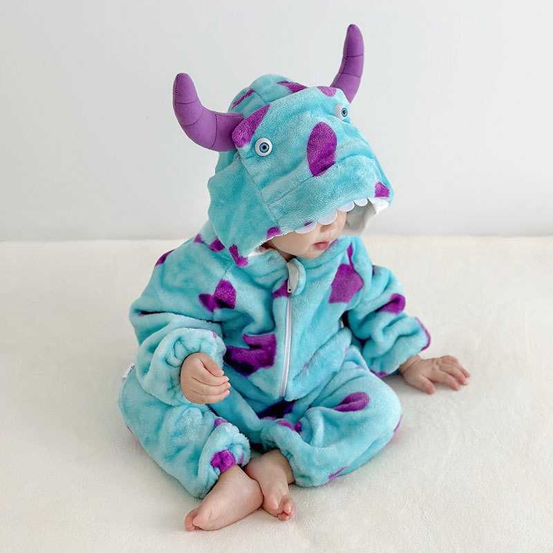 Dinosaur-Patterned Hooded Onesie