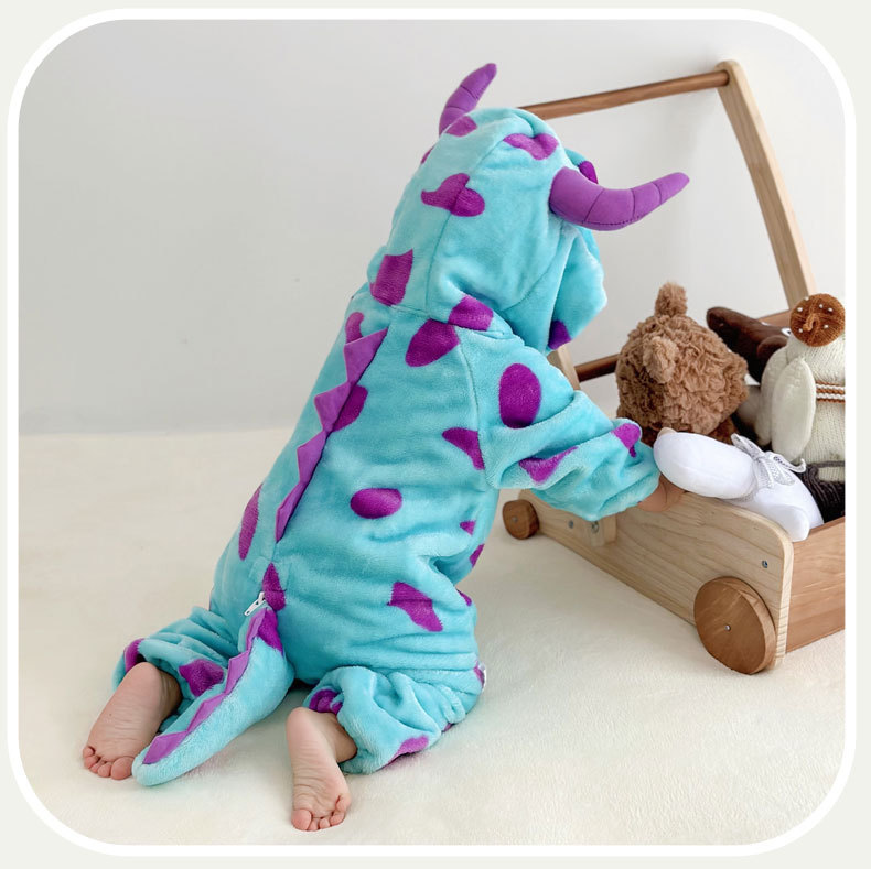 Dinosaur-Patterned Hooded Onesie