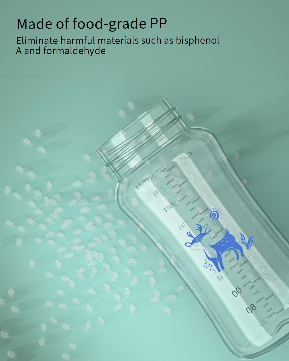 Best-selling hands-free feeding bottle, wide-mouth design, made of PP material, 300ml capacity