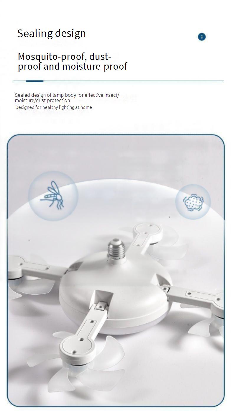 2-in-1 LED bladeless ceiling fan light with remote control, E27 lamp holder, and concealed fan blades