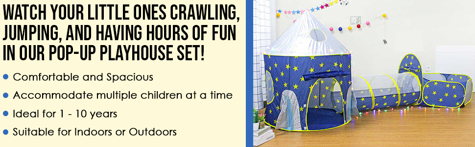 3-in-1 Children's Ball Pit and Play Tent with Starry Sky Theme, including a crawling tunnel and pop-up climbing frame set