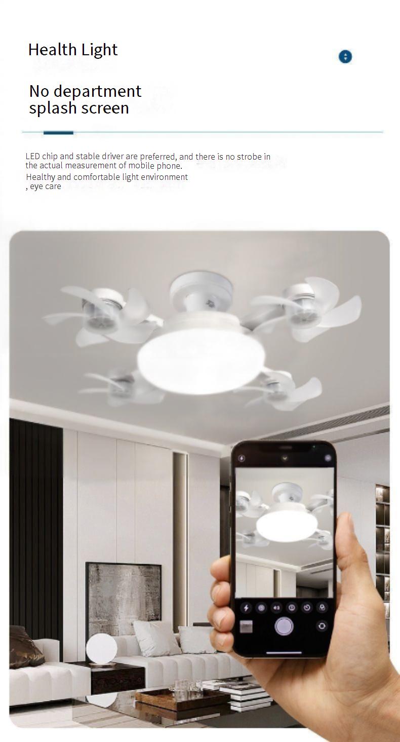 2-in-1 LED bladeless ceiling fan light with remote control, E27 lamp holder, and concealed fan blades