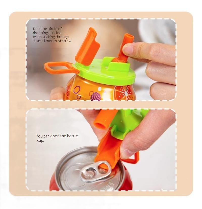Can holder with spill-proof lid and straw