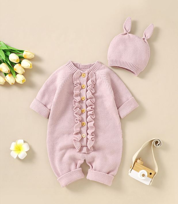 Ruffled Knit Baby Romper