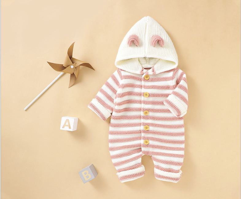 Knit Striped Hooded Romper