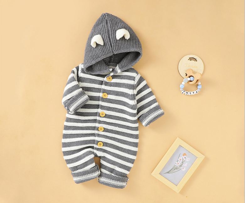 Knit Striped Hooded Romper