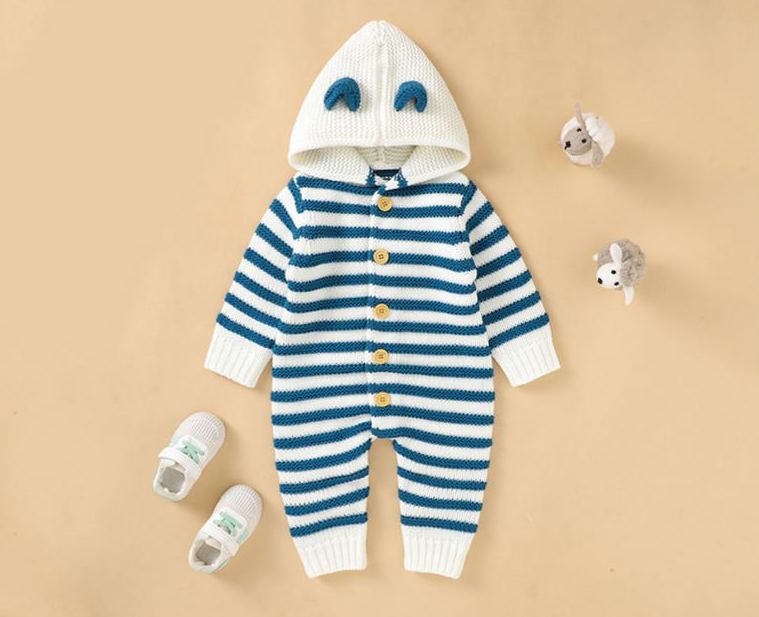 Knit Striped Hooded Romper