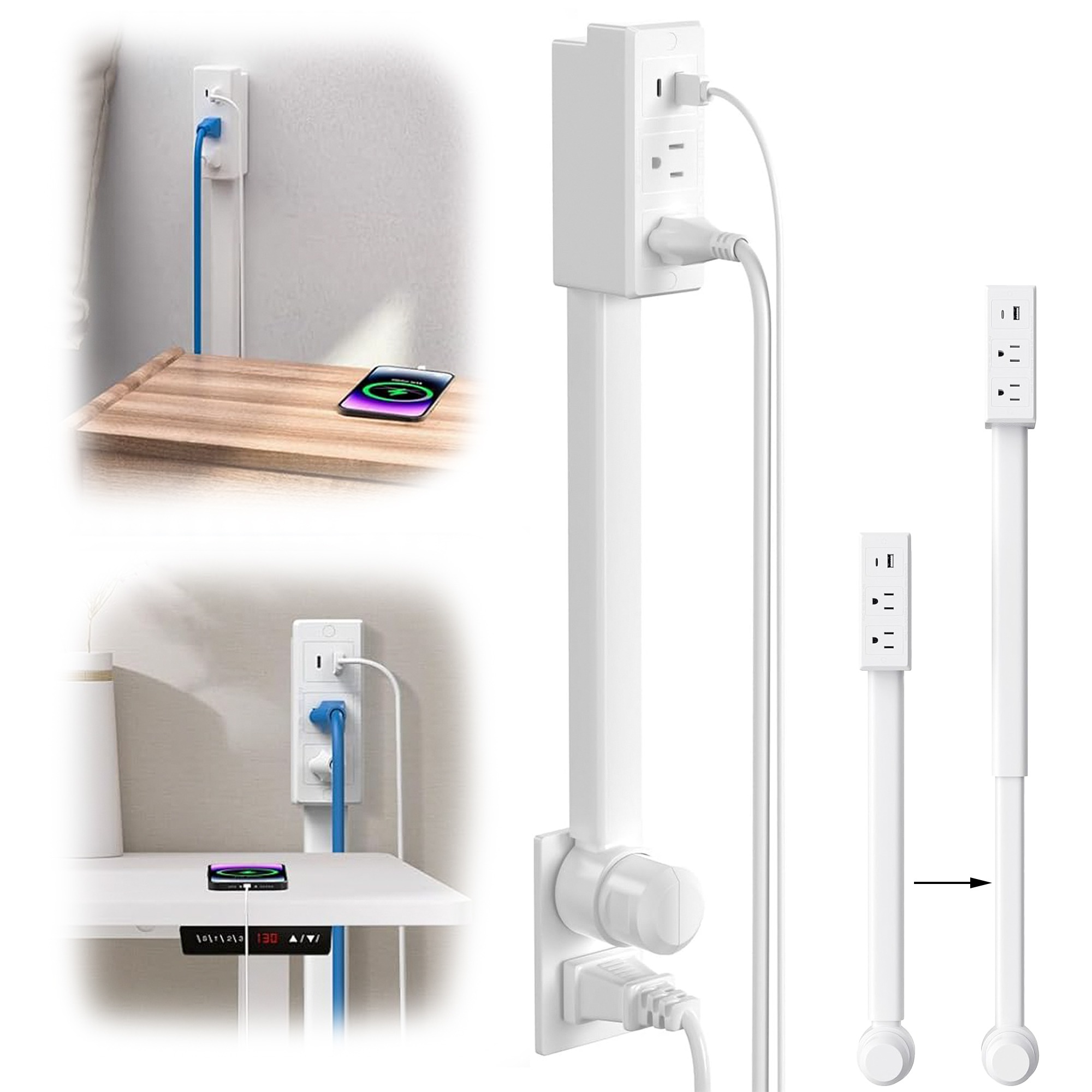 Extended and Rotating Outlet Features USB-A, USB-C, and 2 Ac Outlets