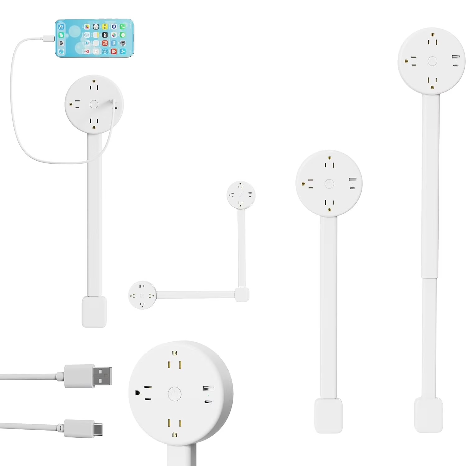 Extended and Rotating Outlet Features USB-A, USB-C, and 2 Ac Outlets