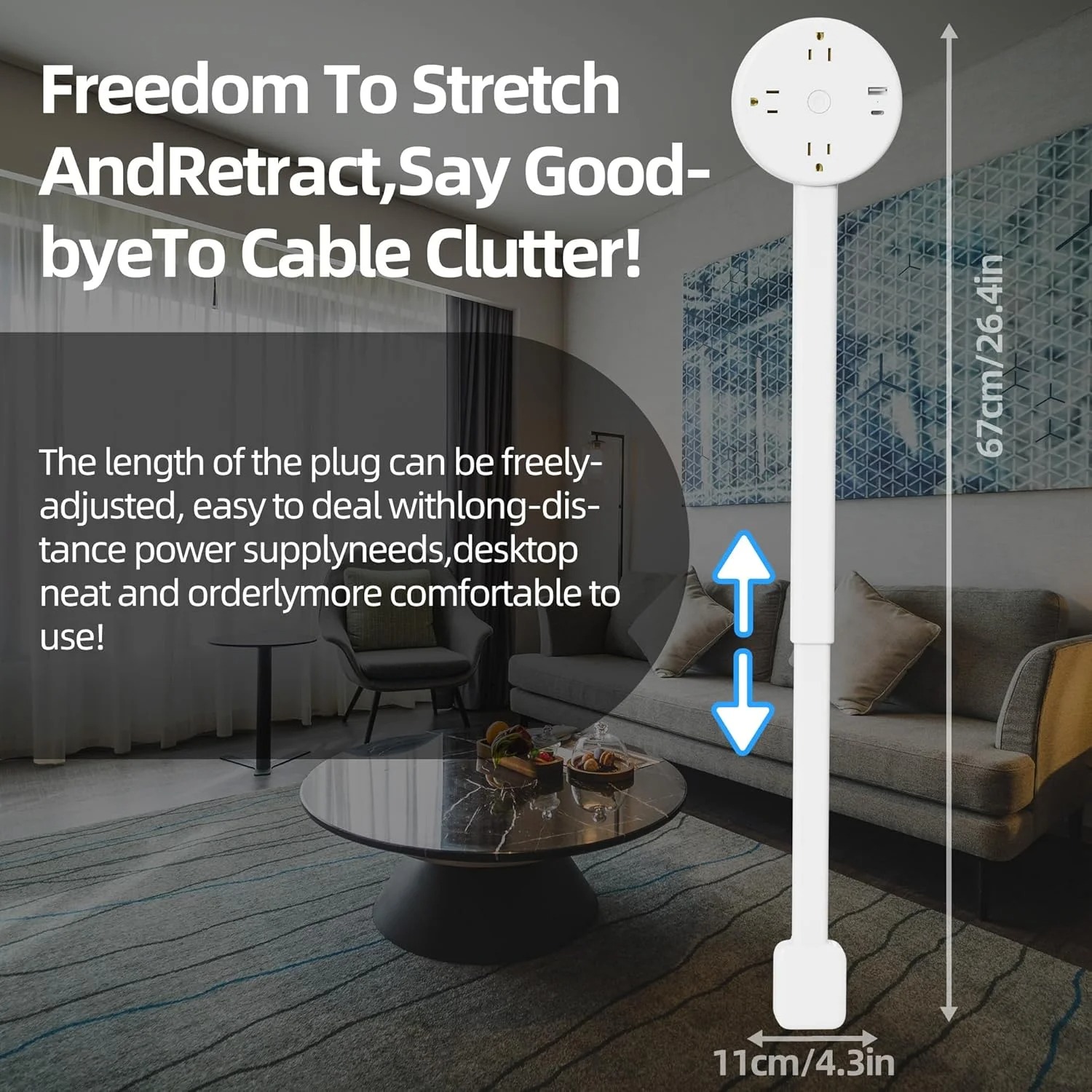Extended and Rotating Outlet Features USB-A, USB-C, and 2 Ac Outlets