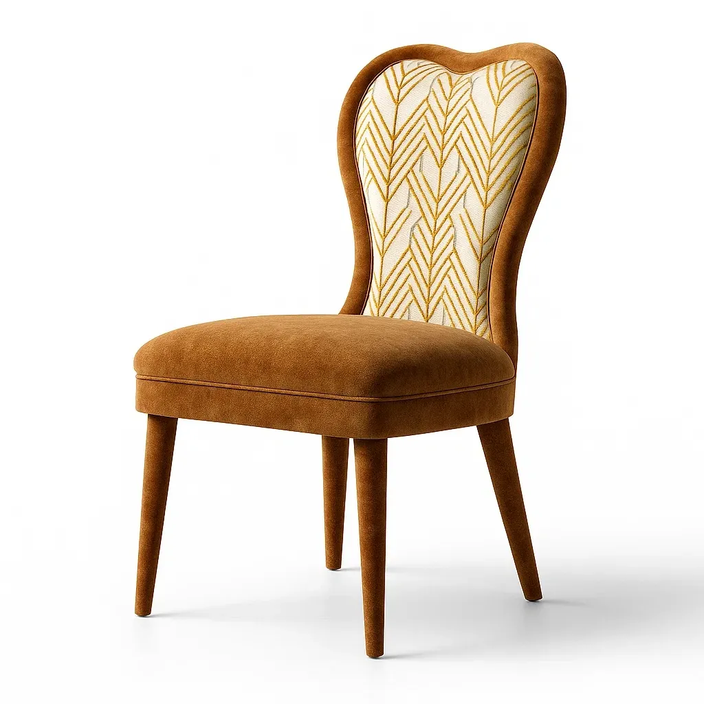 Chaise de salle à manger en velours et lin motif chevrons marron et jaune-Decofyn