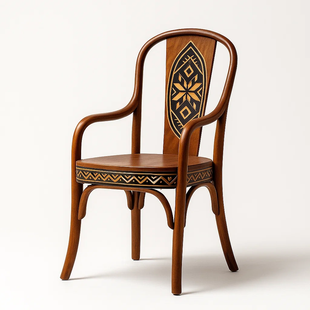 Chaise de salle à manger en bois massif avec motif sculpté brun-Decofyn