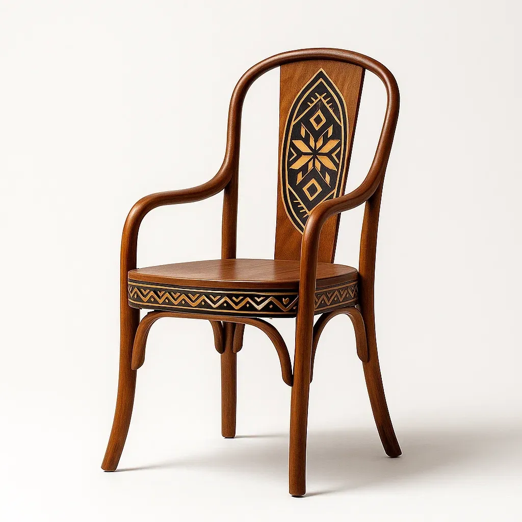 Chaise de salle à manger en bois massif avec motif sculpté brun-Decofyn