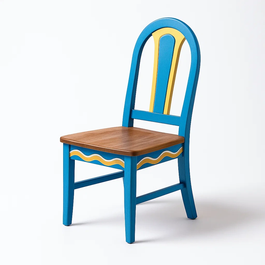 Chaise de salle à manger en bois massif bleu et jaune-Decofyn