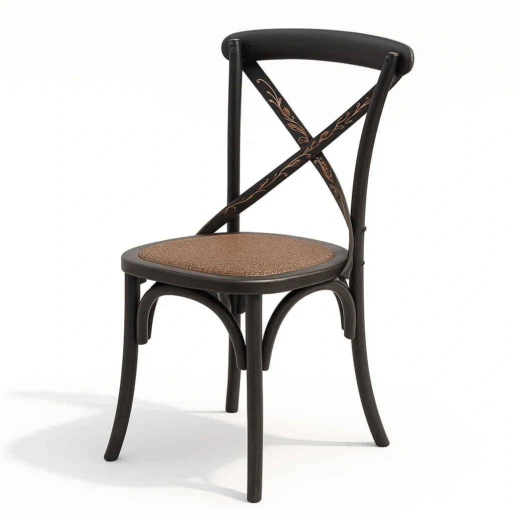 Chaise de salle à manger en bois avec assise en rotin et dossier croisé-Decofyn