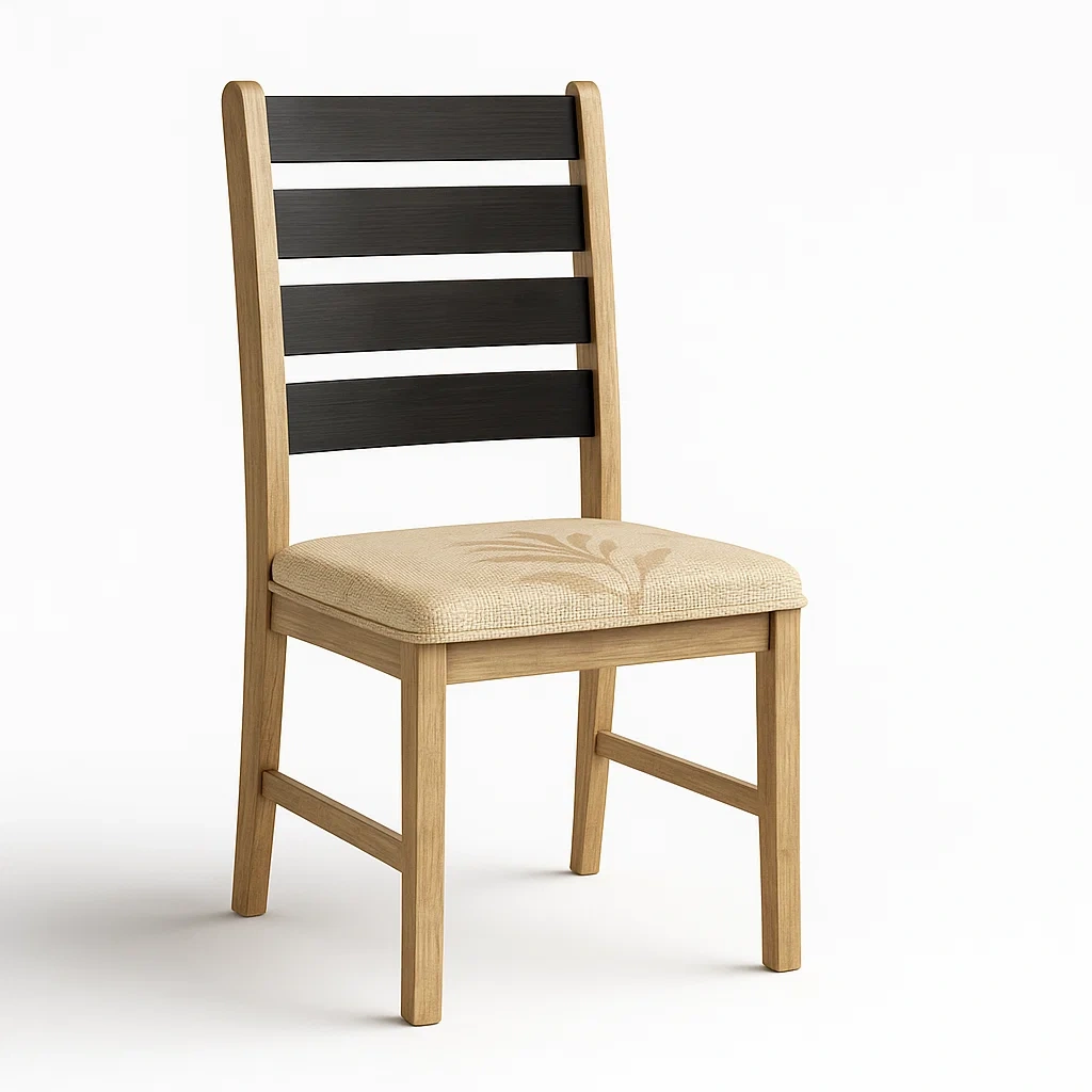 Chaise de salle à manger en bois avec dossier noir et coussin beige-Decofyn