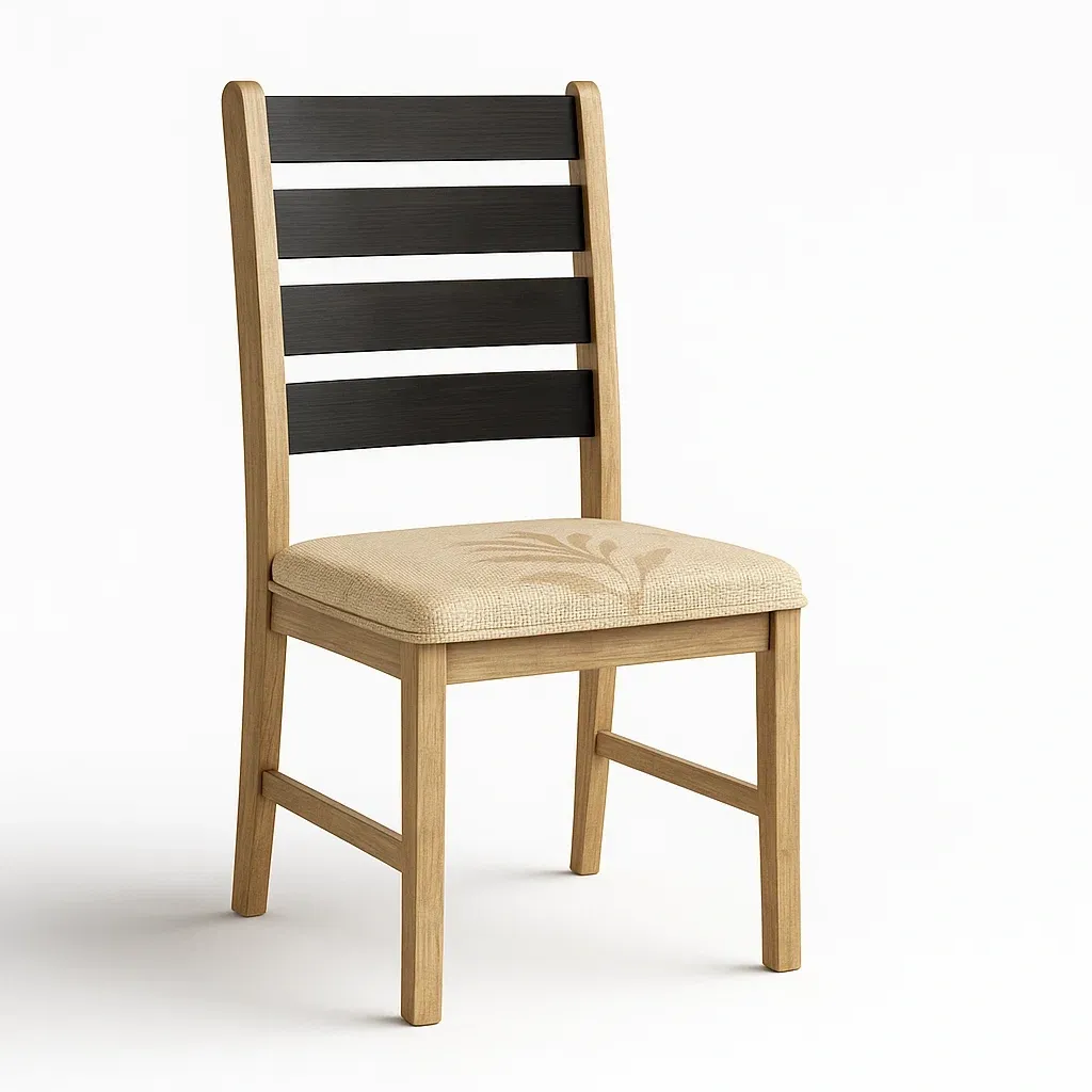 Chaise de salle à manger en bois avec dossier noir et coussin beige-Decofyn