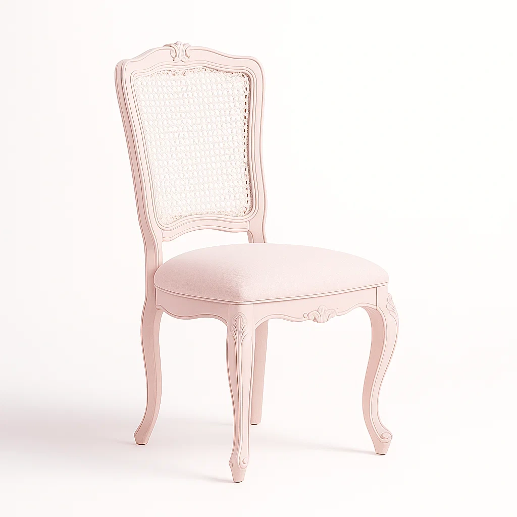 Chaise de salle à manger en bois avec dossier en cannage et assise en tissu rose-Decofyn
