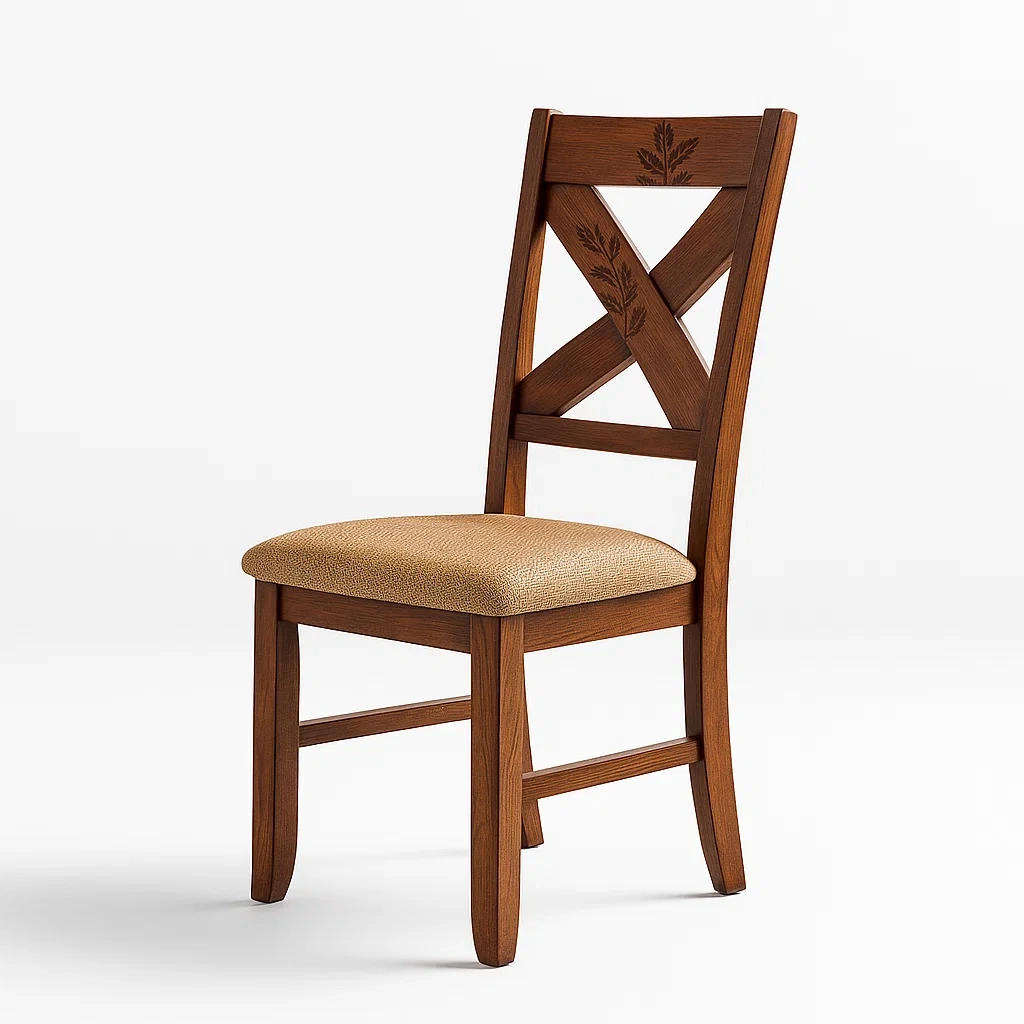 Chaise de salle à manger en bois avec assise en tissu brun et beige-Decofyn