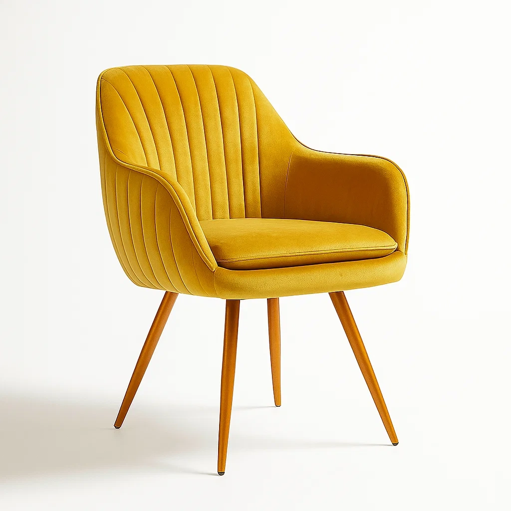 Chaise de salle à manger en velours jaune avec pieds en hêtre-Decofyn