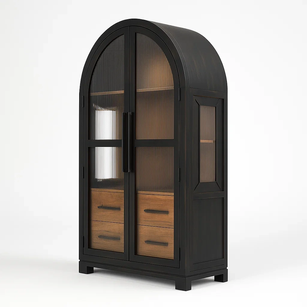 Vitrine en bois et métal avec verre rainuré noir et brun-Decofyn