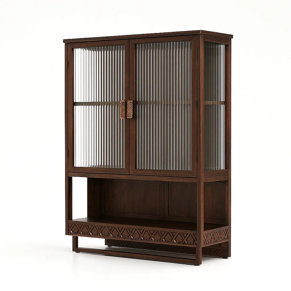 Vitrine en bois avec portes en verre cannelé marron 180x120x40 cm-Decofyn