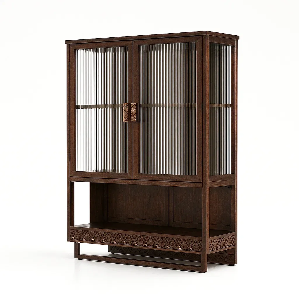 Vitrine en bois avec portes en verre cannelé marron 180x120x40 cm-Decofyn