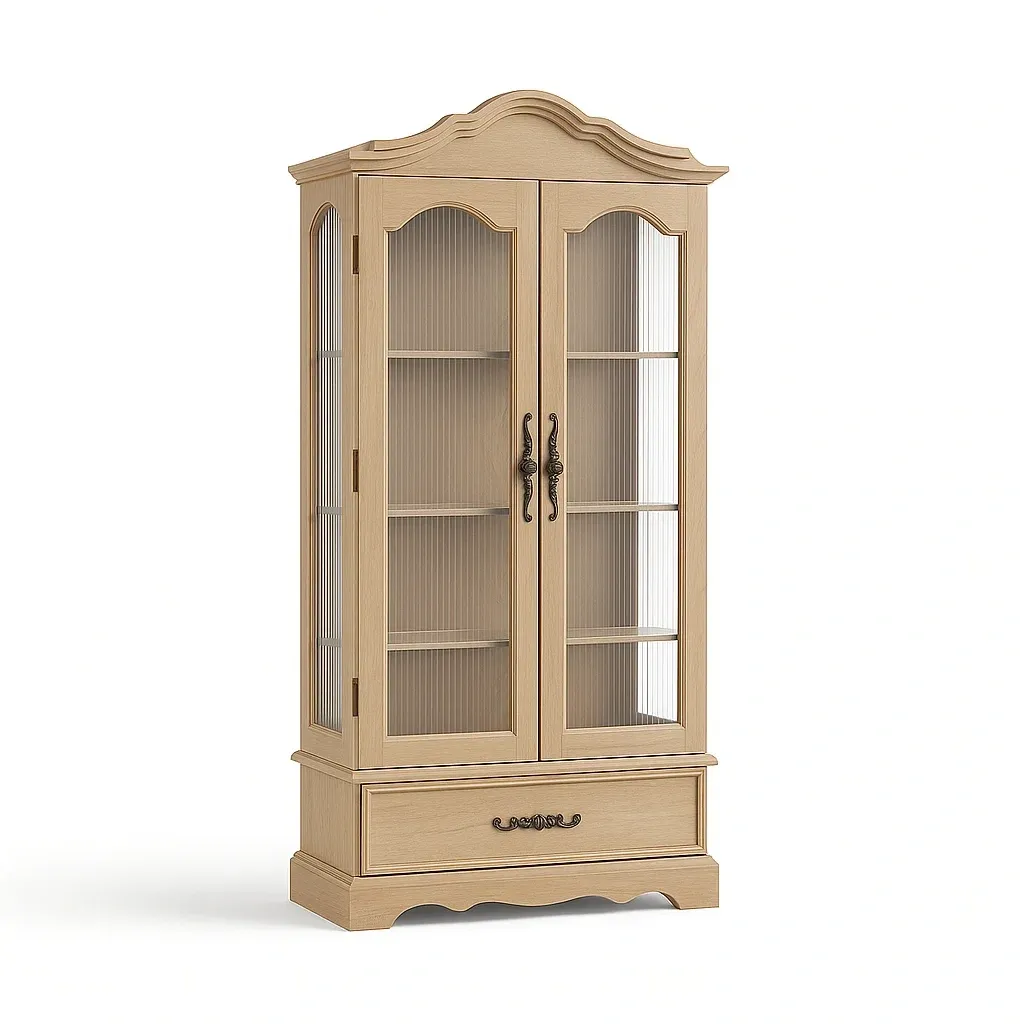 Vitrine en bois avec portes vitrées et tiroir chêne clair 180x80x40 cm-Decofyn