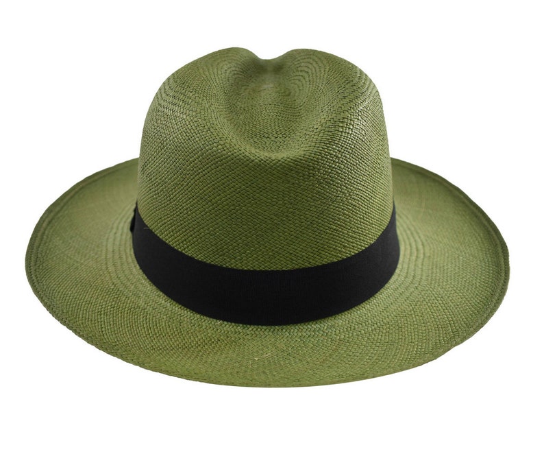 Green Classic Fedora | Genuine Panama Hat | Toquilla Straw | Handwoven in Ecuador - EA - HatBox Included