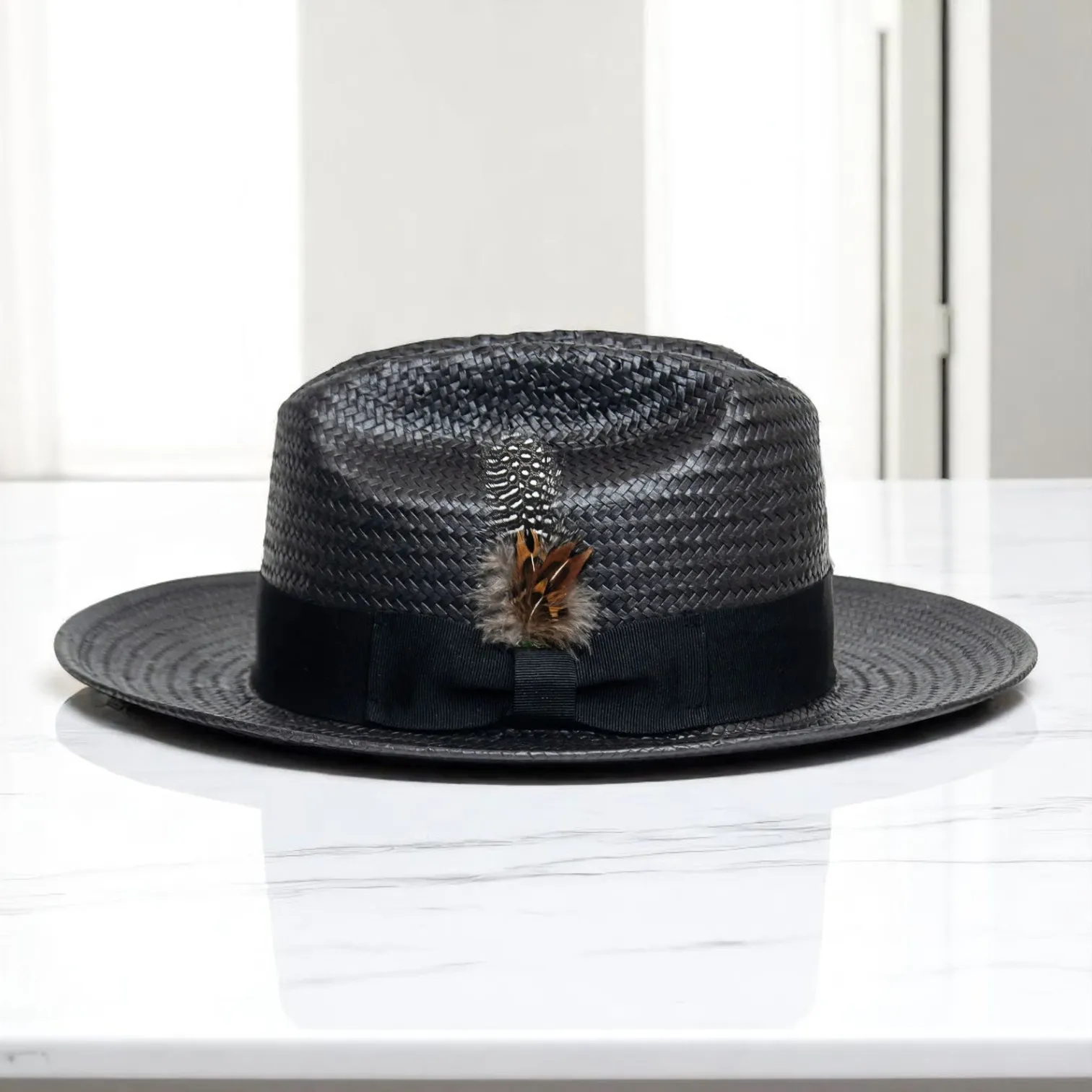 Patriotic Straw | Panama Fedora Hat - Black