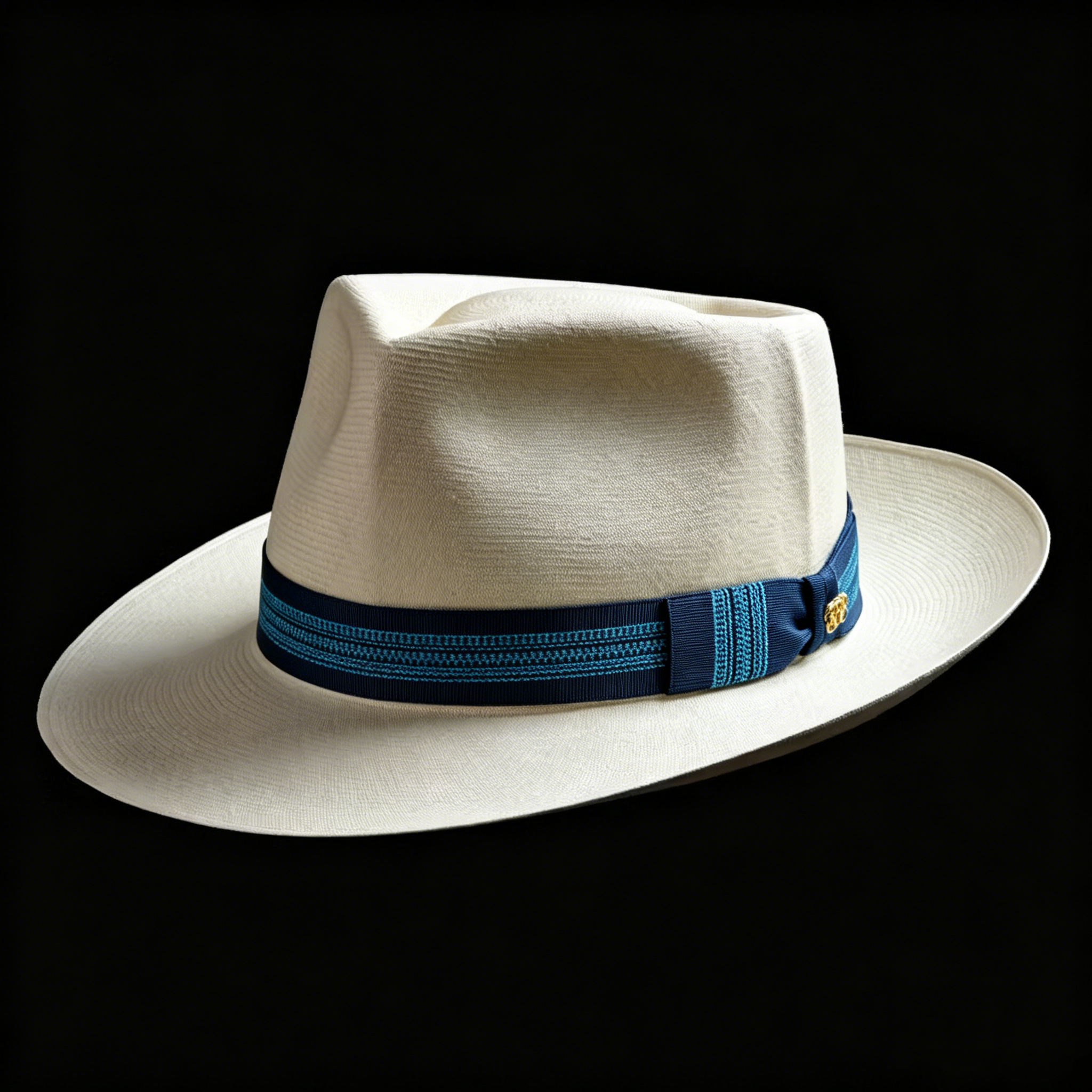 Miami Ocean Stripe Panama Hat Blue Ribbon Fedora Ecuador