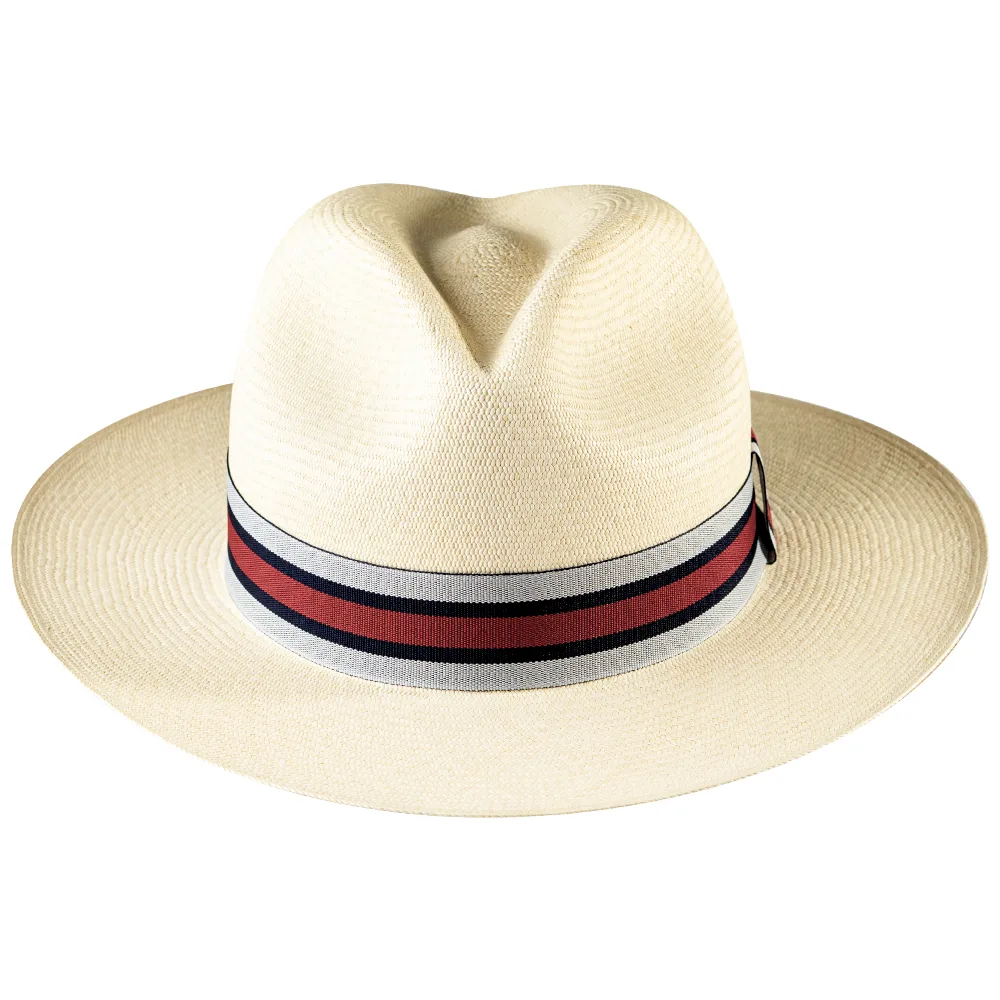 Hamptons Nautical Panama Hat Red Navy Ribbon Fedora Ecuador