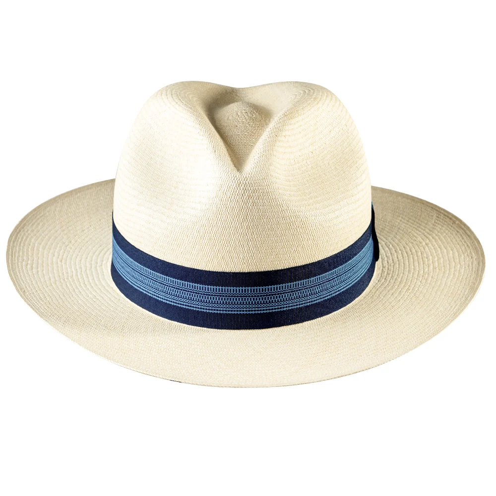 Miami Ocean Stripe Panama Hat Blue Ribbon Fedora Ecuador