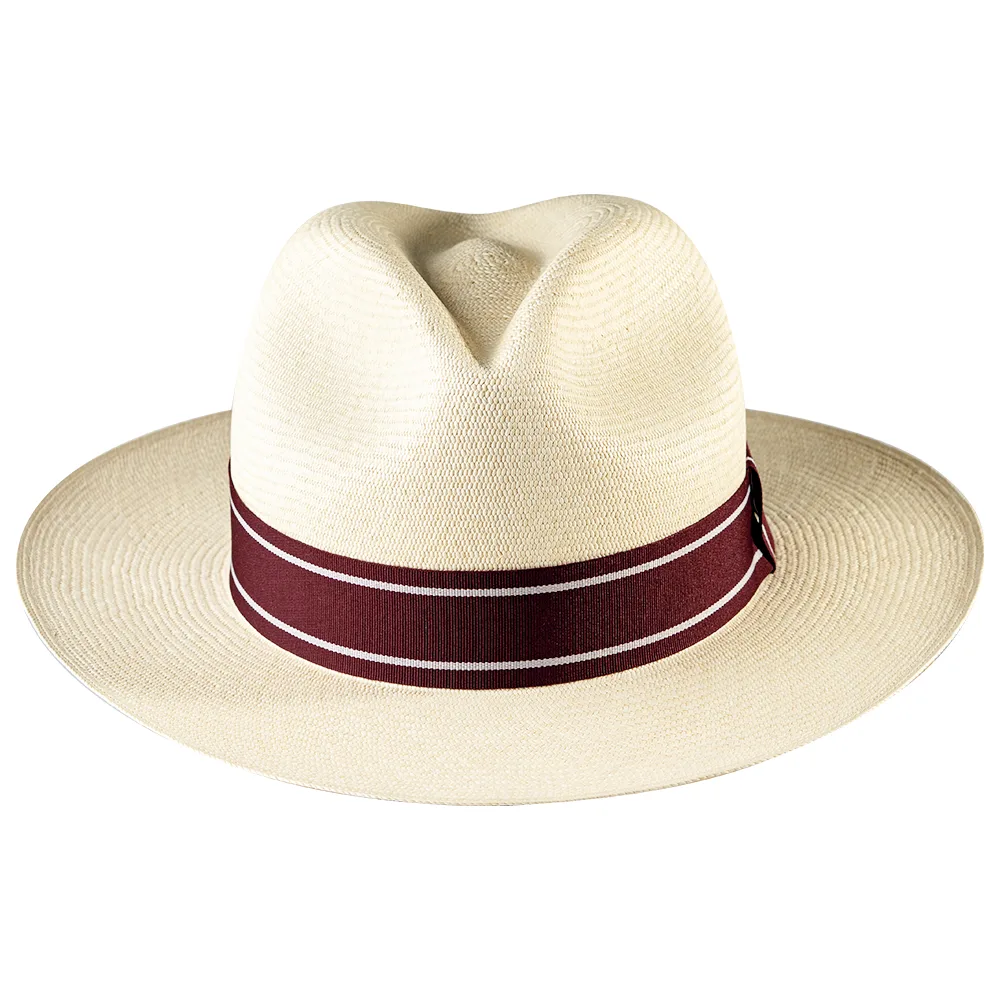 Montecristi Panama Hat – Bordeaux Ribbon Handwoven in Ecuador
