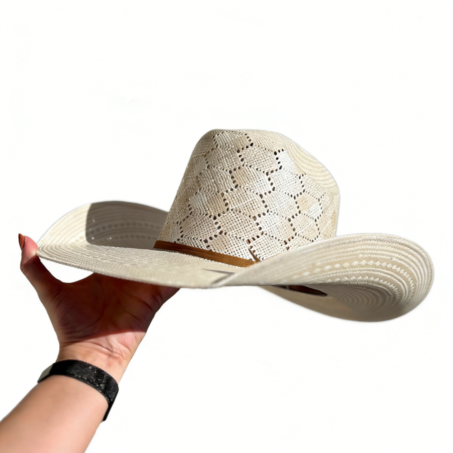 Hexagonal Open-Top Straw Hat