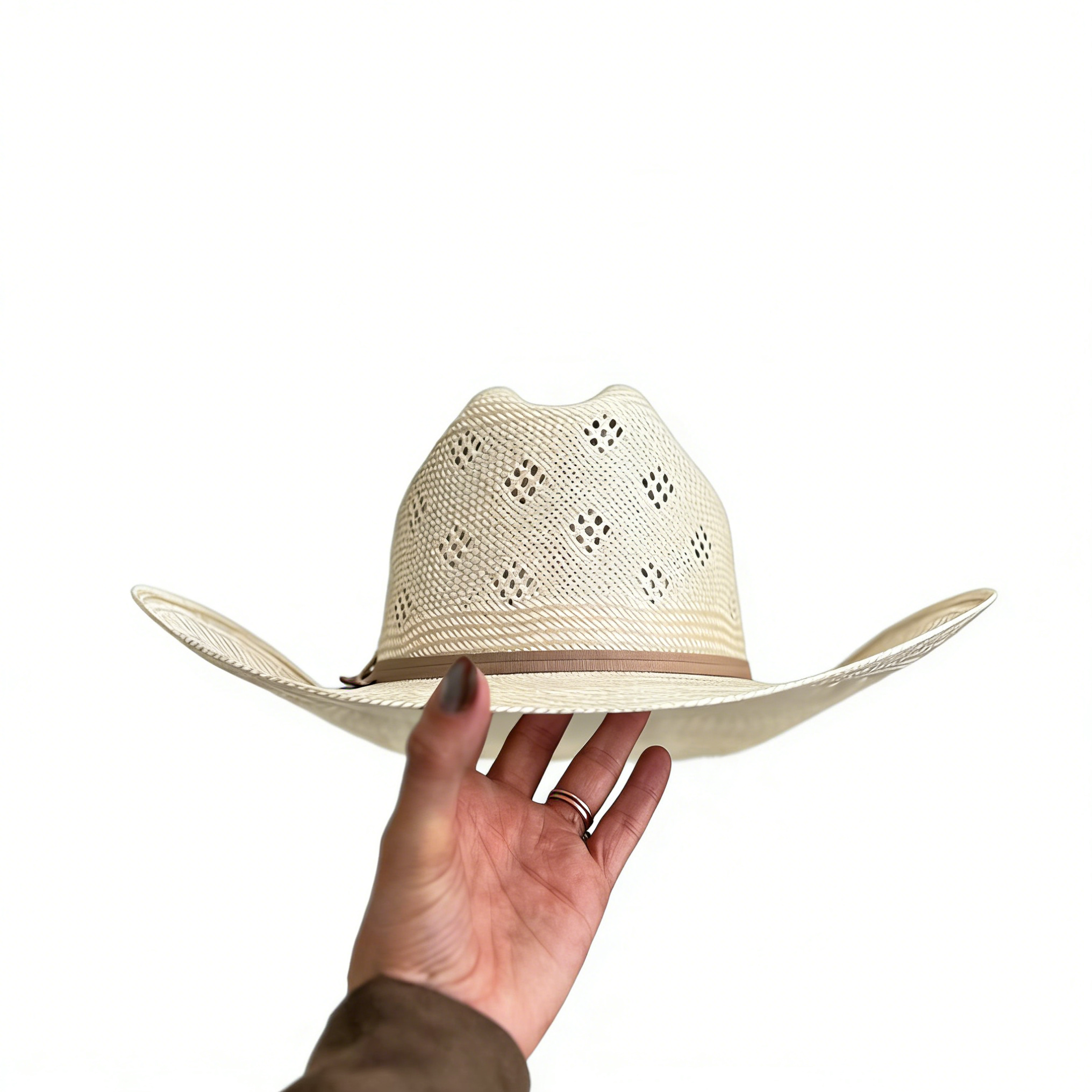 Beige Ribbon Straw Hat