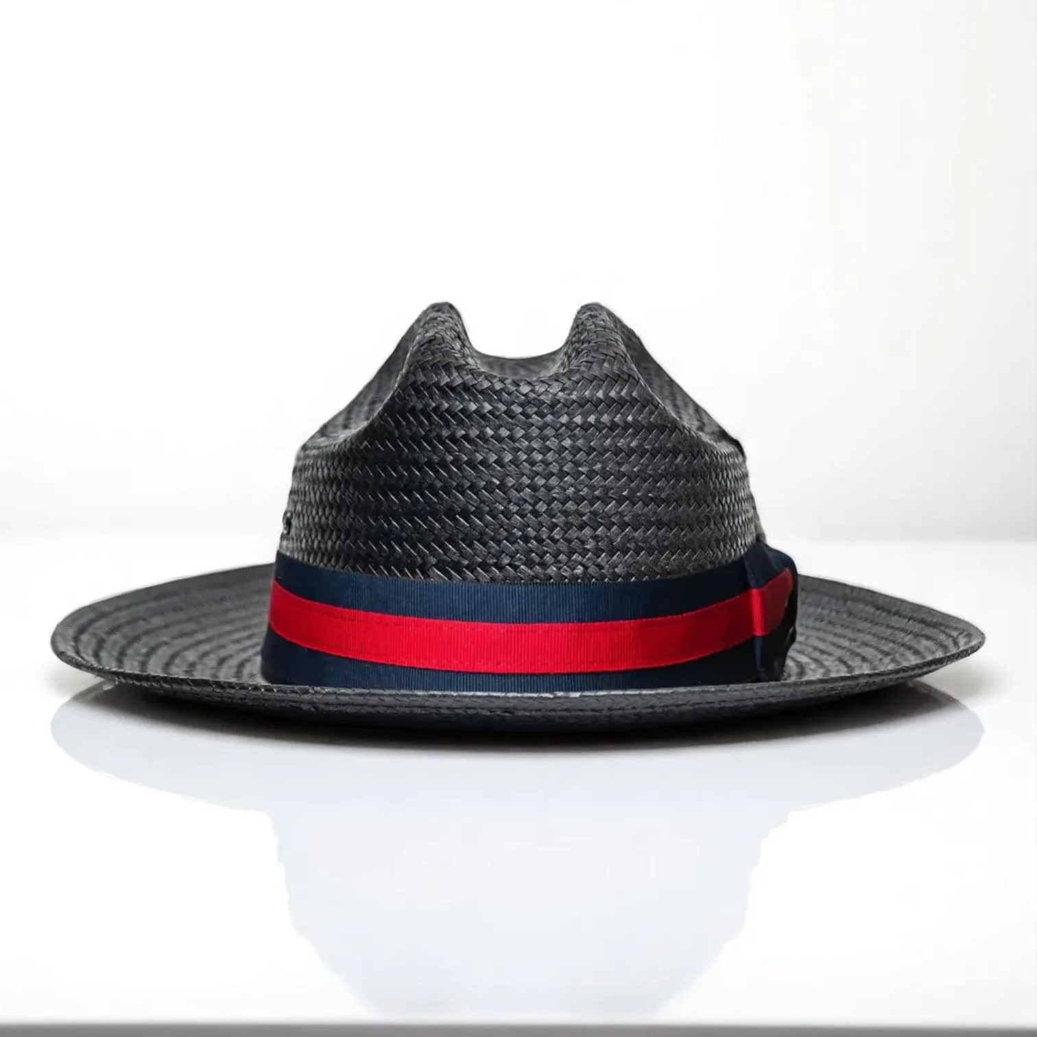 Patriotic Straw | Panama Fedora Hat - Black/Red