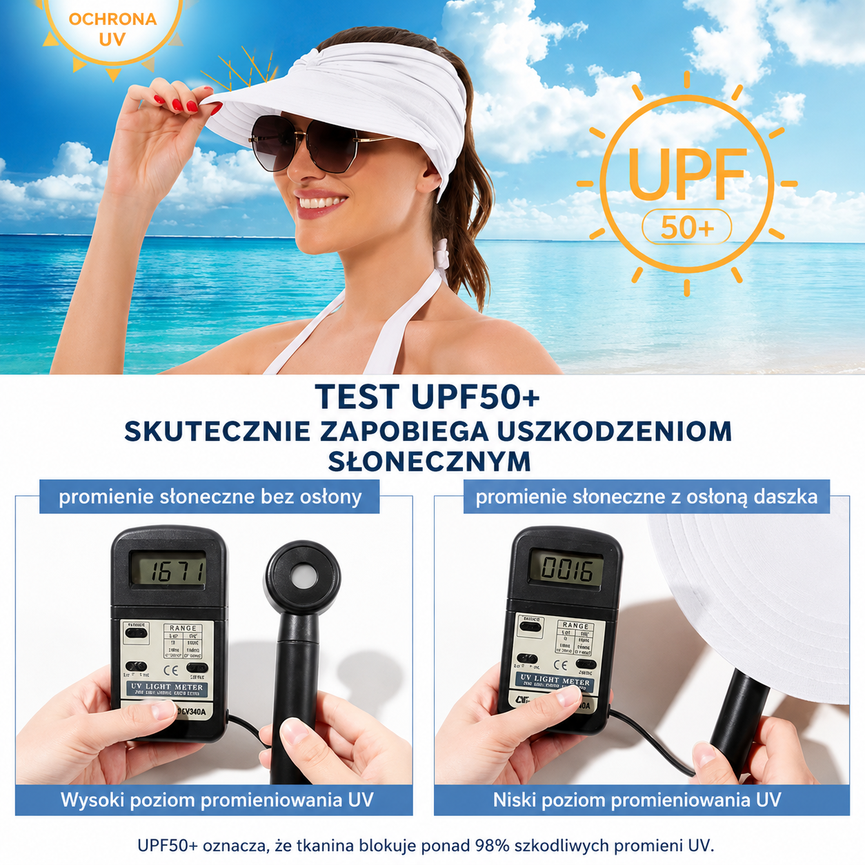 Damski kapelusz przeciwsłoneczny z filtrem UV UPF 50+