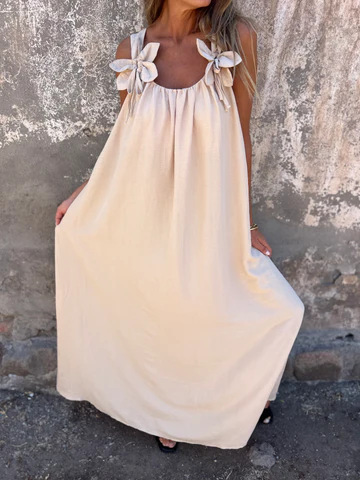 💕Sukienka damska w jednolitym kolorze z kwiatowym wzorem i dekoltem w kształcie litery U