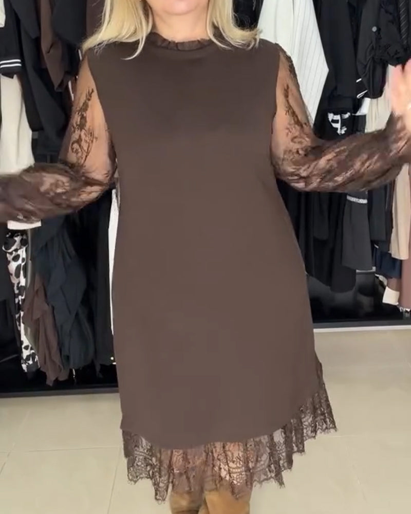 Elegancka sukienka damska z koronką patchworkową