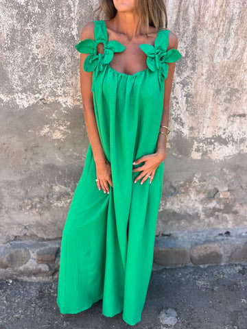 💕Sukienka damska w jednolitym kolorze z kwiatowym wzorem i dekoltem w kształcie litery U