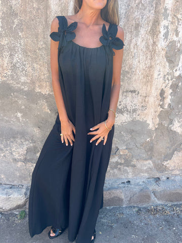 💕Sukienka damska w jednolitym kolorze z kwiatowym wzorem i dekoltem w kształcie litery U