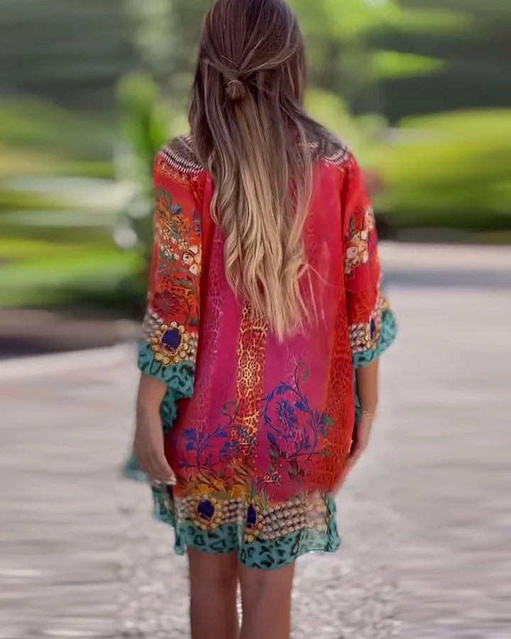 Elegancka koszula w stylu boho z nadrukiem etnicznym